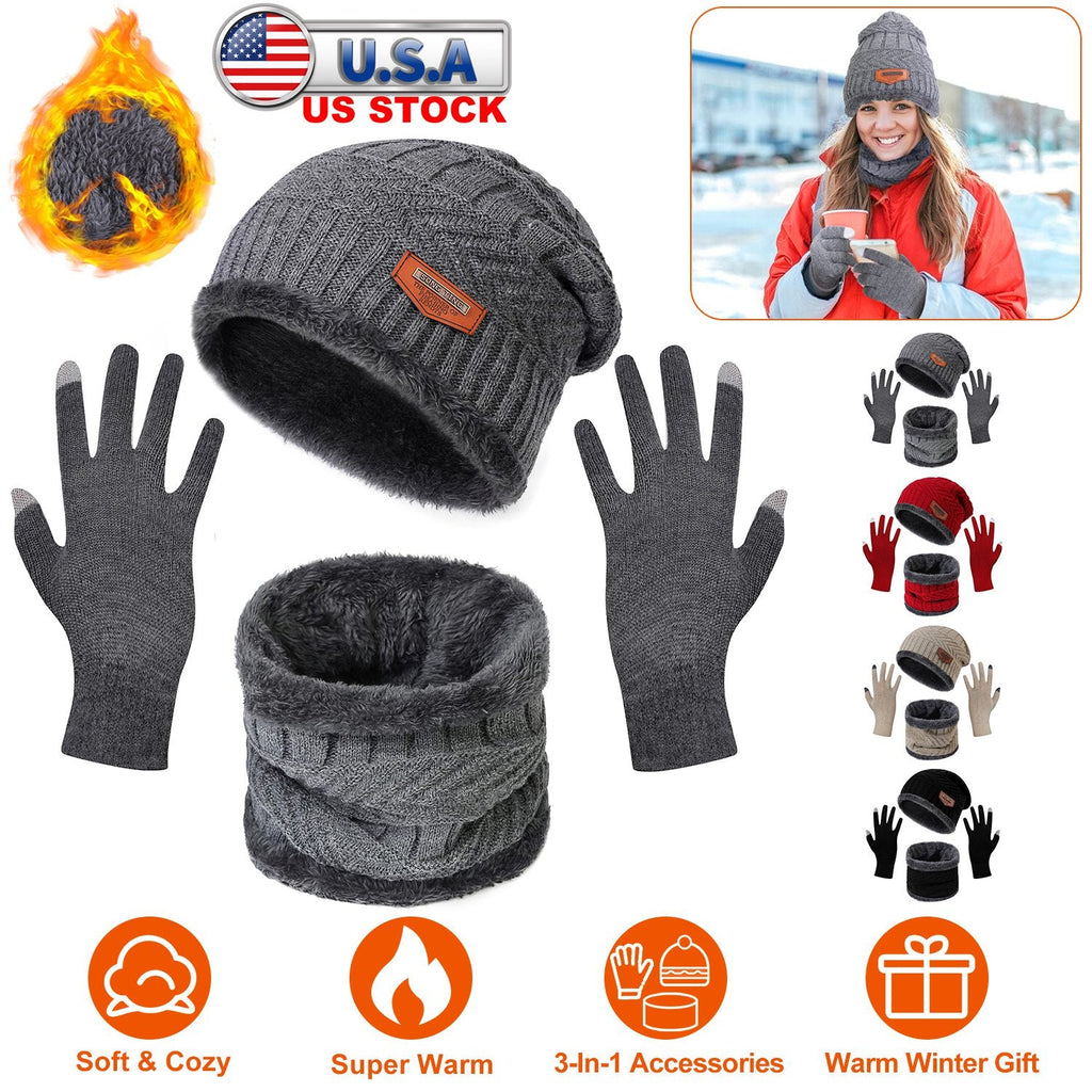 Winter Hat, Scarf and Gloves Set, Gray