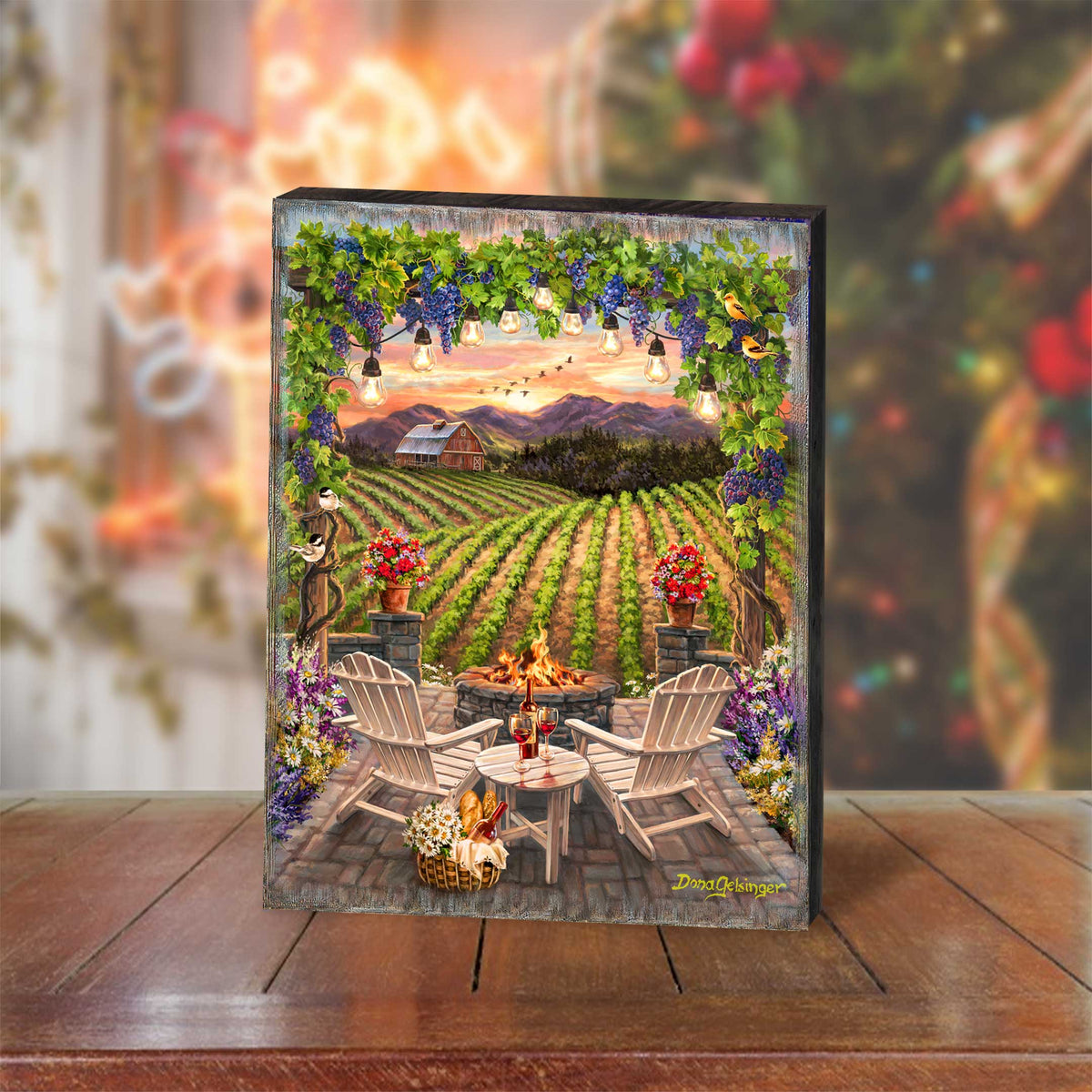 Wine at Sunset Block Wall Art by D. Gelsinger - Family Love Decor - 95684B-DG
