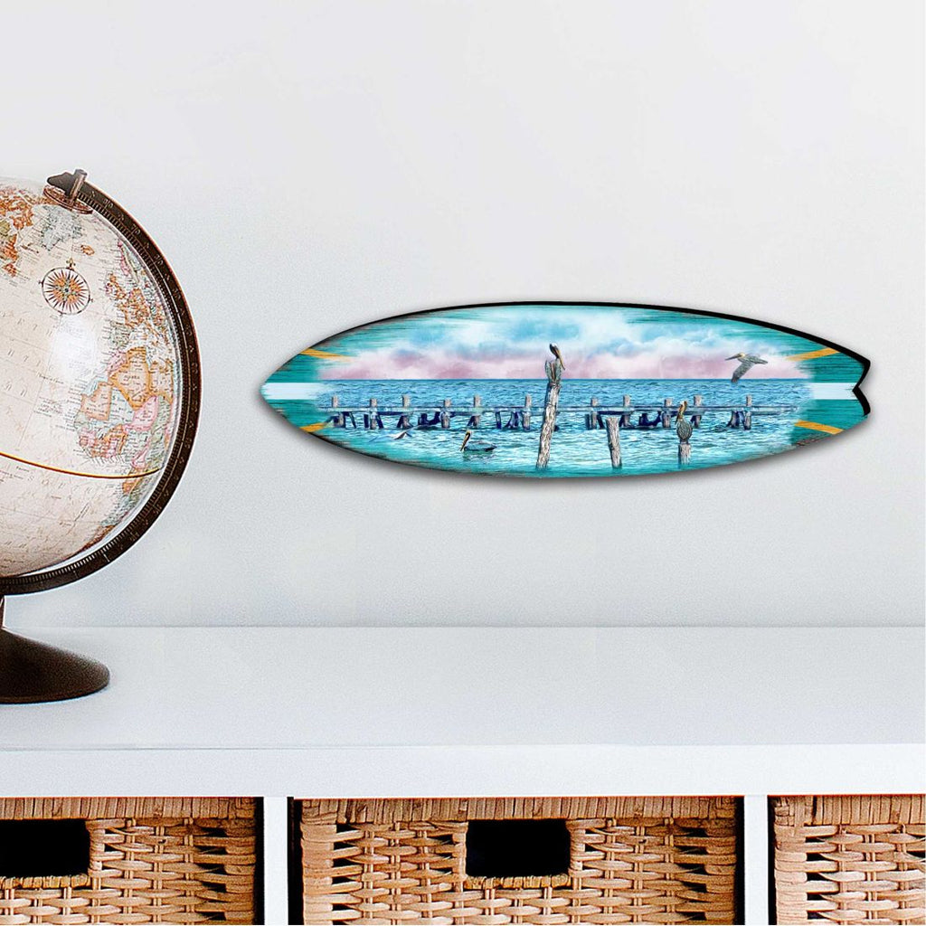 Seabirds Pelicans Surfboard Coastal Outdoor Decor Large Ornament by G. DeBrekht - Coastal Holiday Decor - 8490106MS
