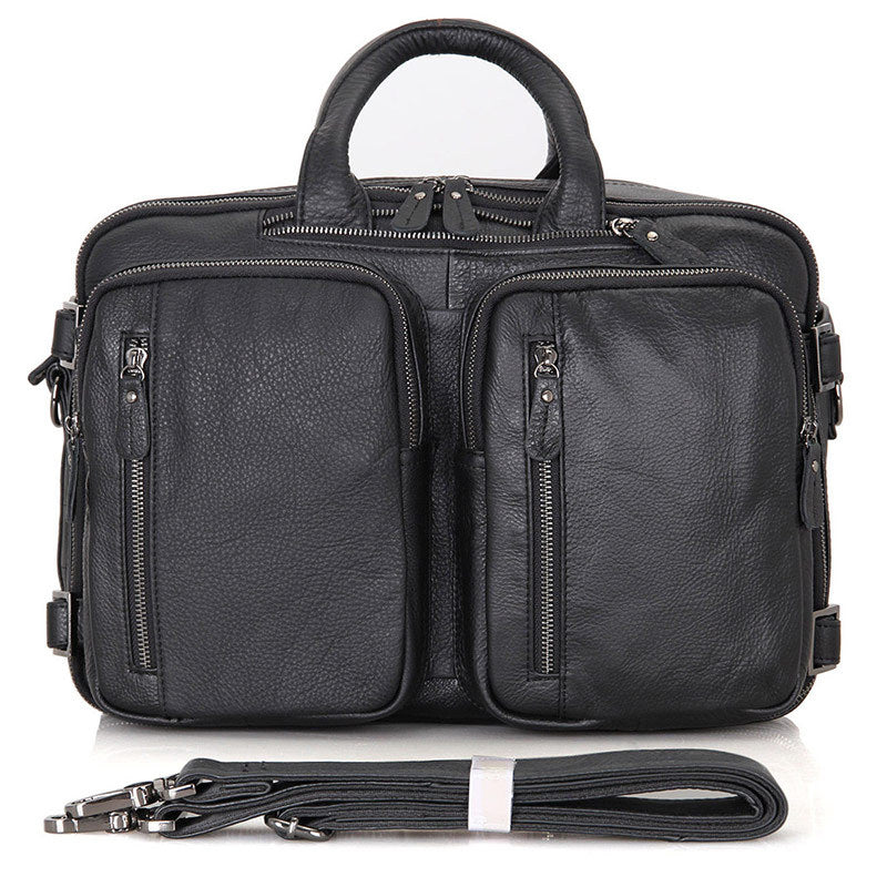 Full Grain Leather Briefcase Convertible Leather Backpack Messenger Shoulder Bag