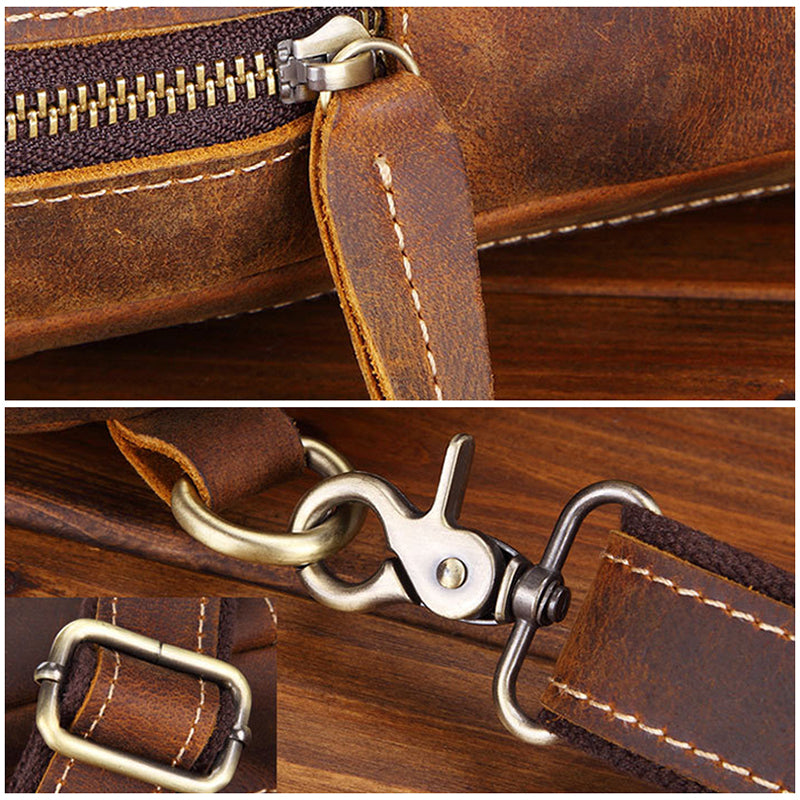 Crazy Horse Leather Chest Pack Handmade Chest Bag Casual Shoulder Messenger Bag