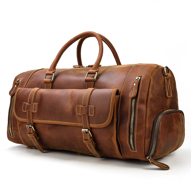 Full Grain Crazy Horse Leather Duffle Bag,  Vintage Handmade Weekender Travel Luggage