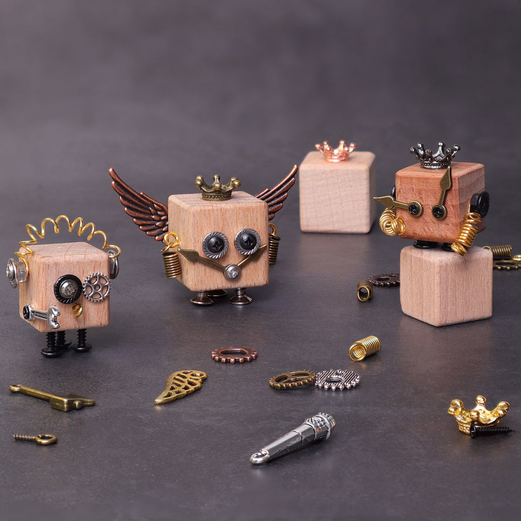 DIY Timberbot Kit – Build 2 Wooden Robots, Make Keychains & Necklaces
