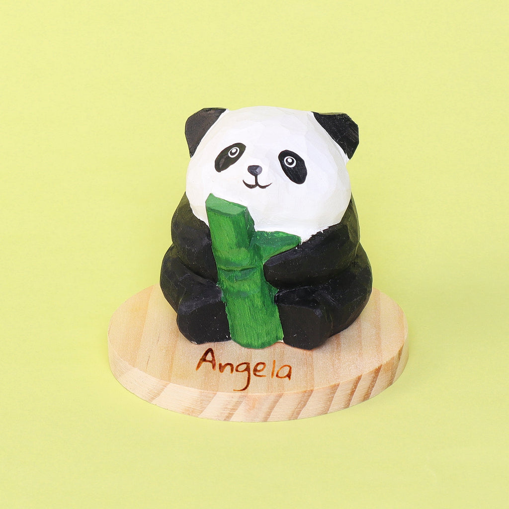 Hand-Carved Wooden Panda Figurine – Cute Handmade Decor with Mini Accessories