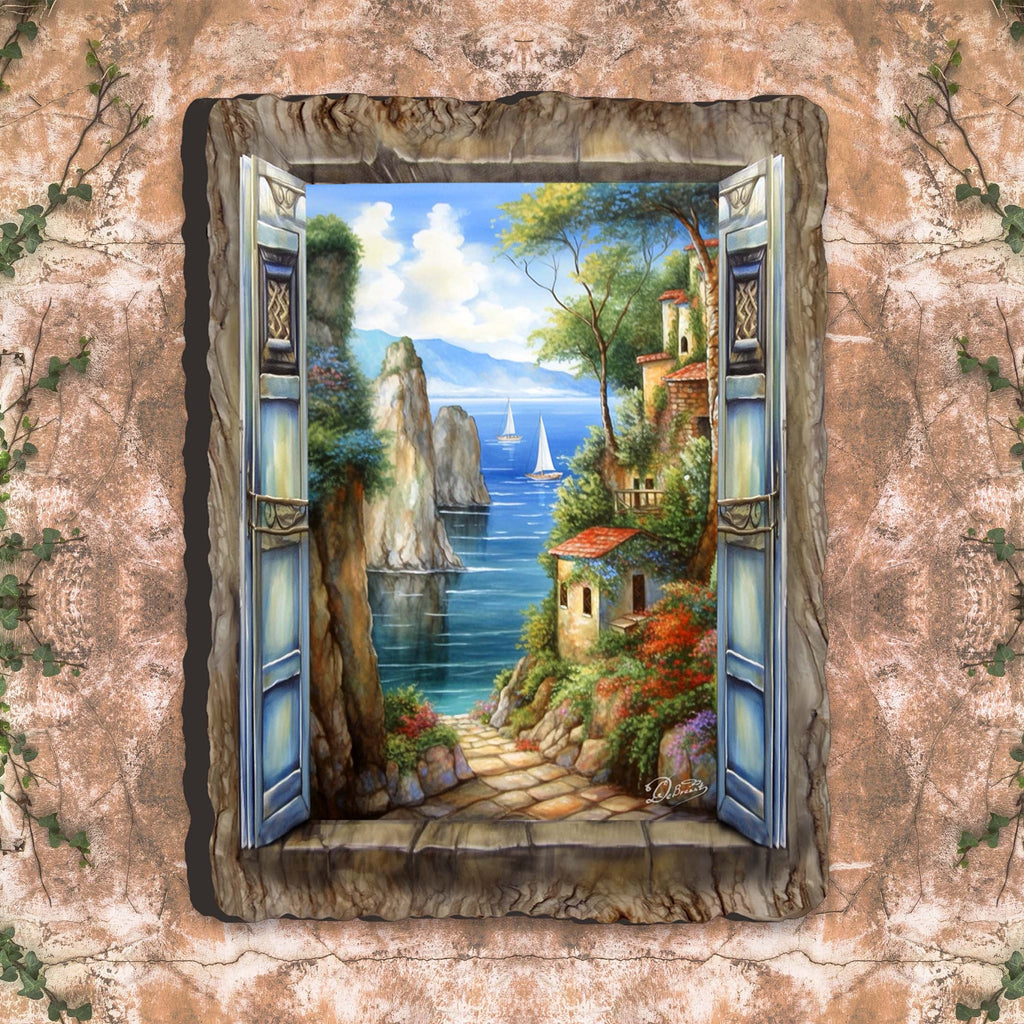 Seaside Town Window Wall Art by G. DeBrekht Coastal Decor - 8492105W