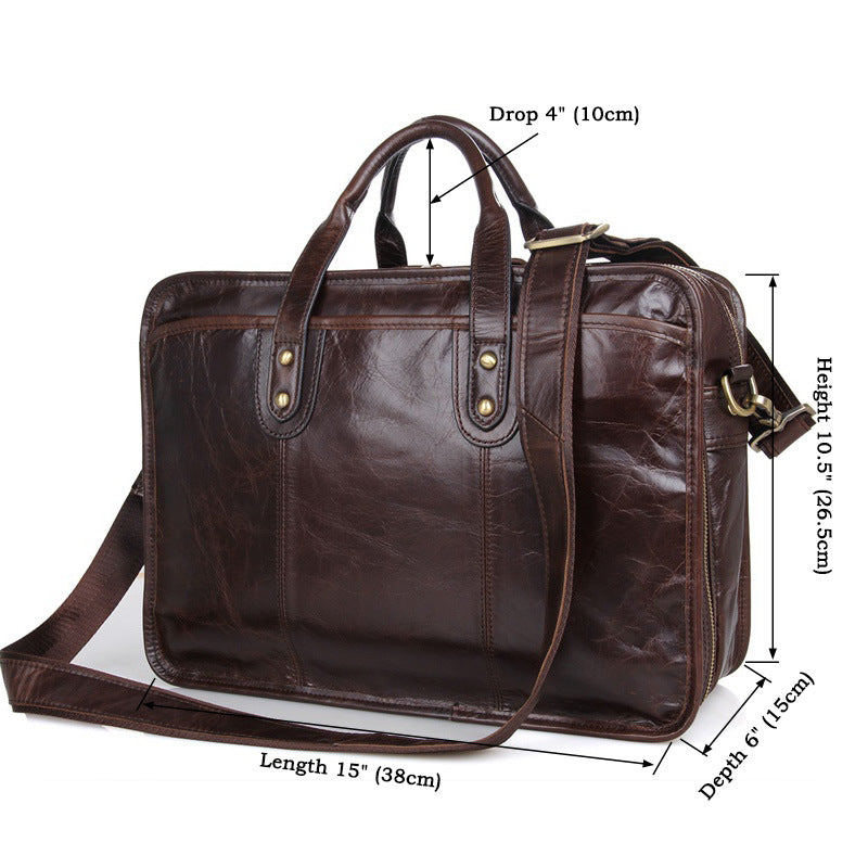 Oil Wax Laptop Messenger Bag Business Briefcase Men Leather Bags Side Bags 7345