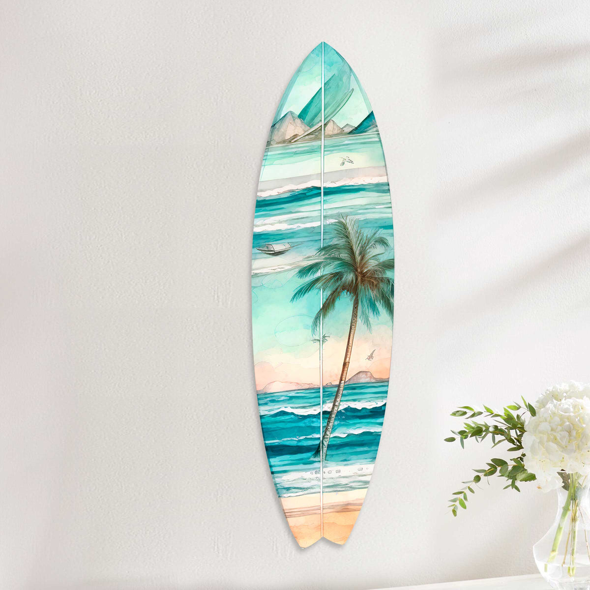 Tropical Palm Surfboard Coastal Wall Art by G. DeBrekht - Coastal Holiday Decor - 8490112HS