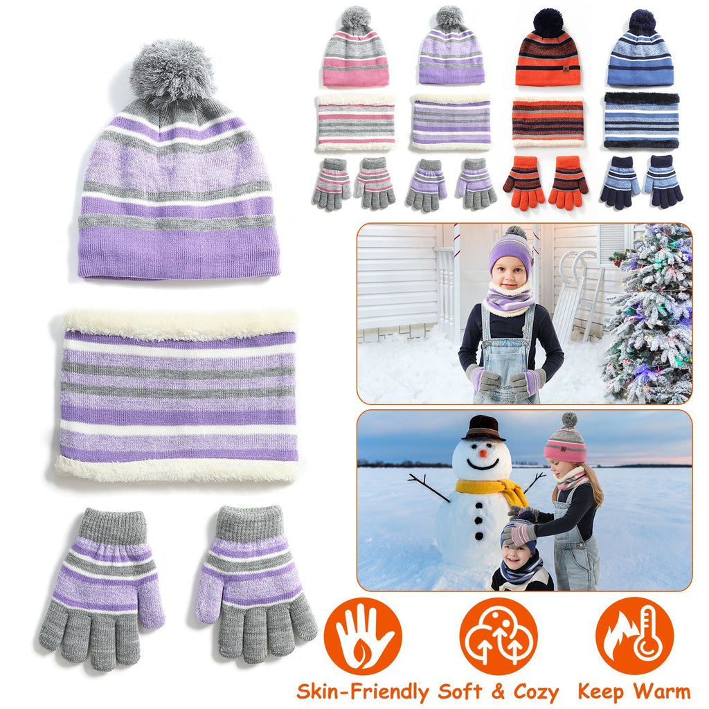 Kids Winter Hat, Scarf and Gloves Set, Purple