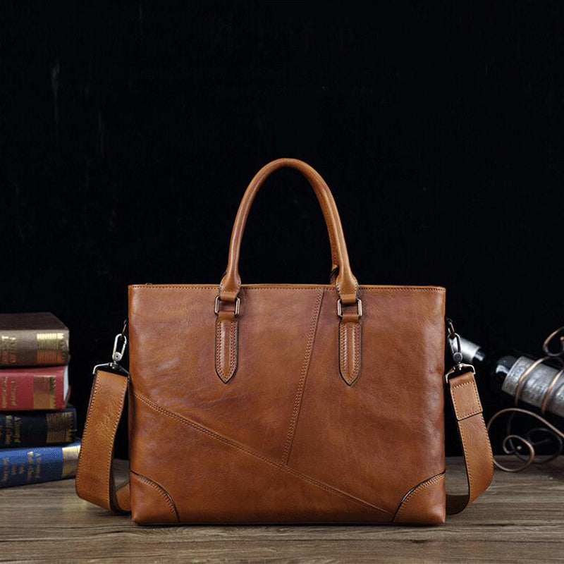 Full Grain Leather Men Shoulder Bag Casual Messenger Bag Laptop Bag