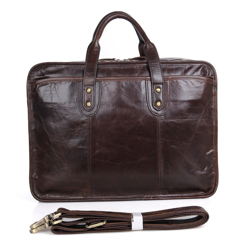 Oil Wax Laptop Messenger Bag Business Briefcase Men Leather Bags Side Bags 7345