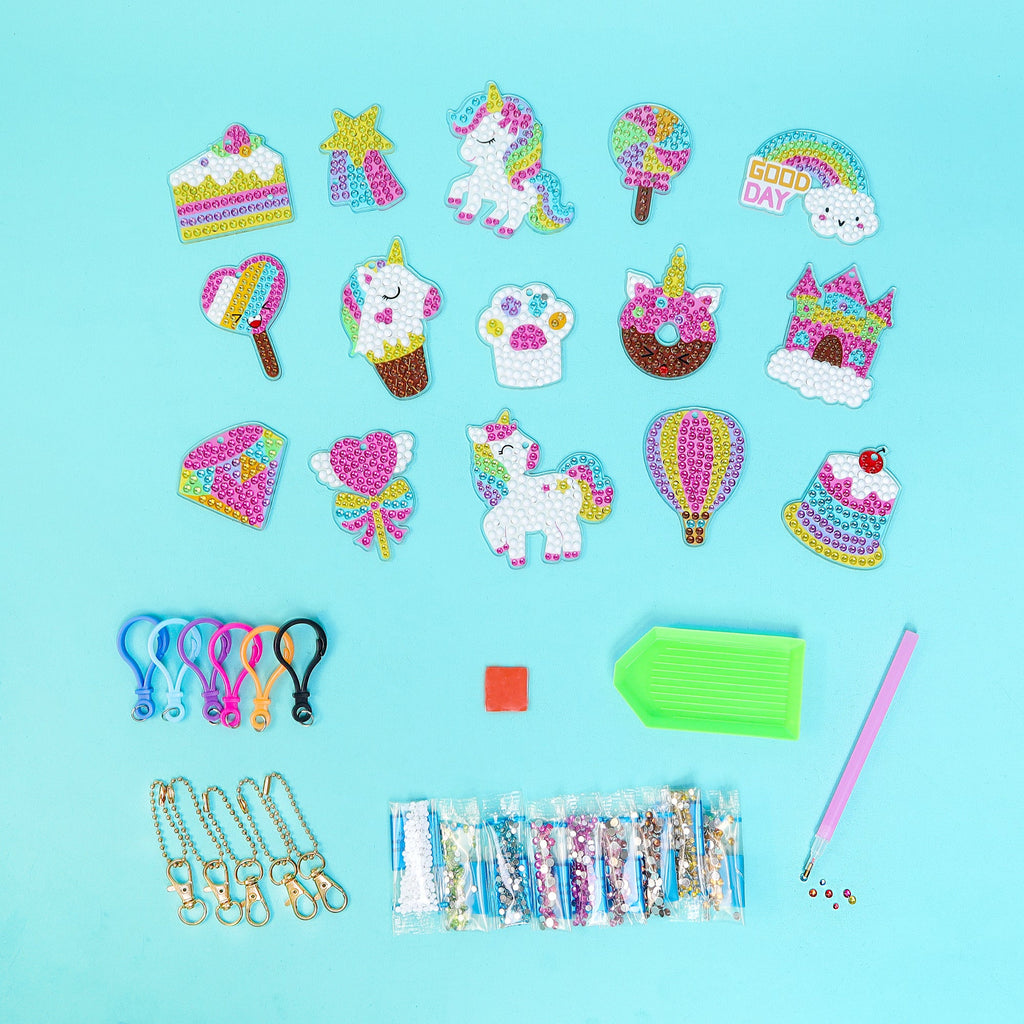 Adorable Keychains Diamond Art Kit – Unicorn (Set of 15)