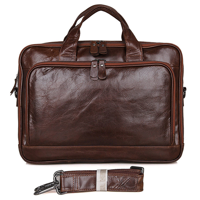 Rockcow Handcrafted Top Grain Leather Briefcase Men's Business Laptop Messenger Bag Classic Shoulder Bags 7005Q