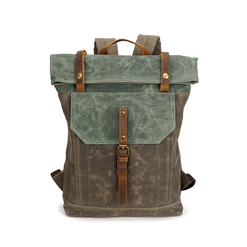 Men Canvas Leather Backpack, Big Capacity Laptop Backpack, Vintage Waterproof Shoulder Travel Bag 5191-1