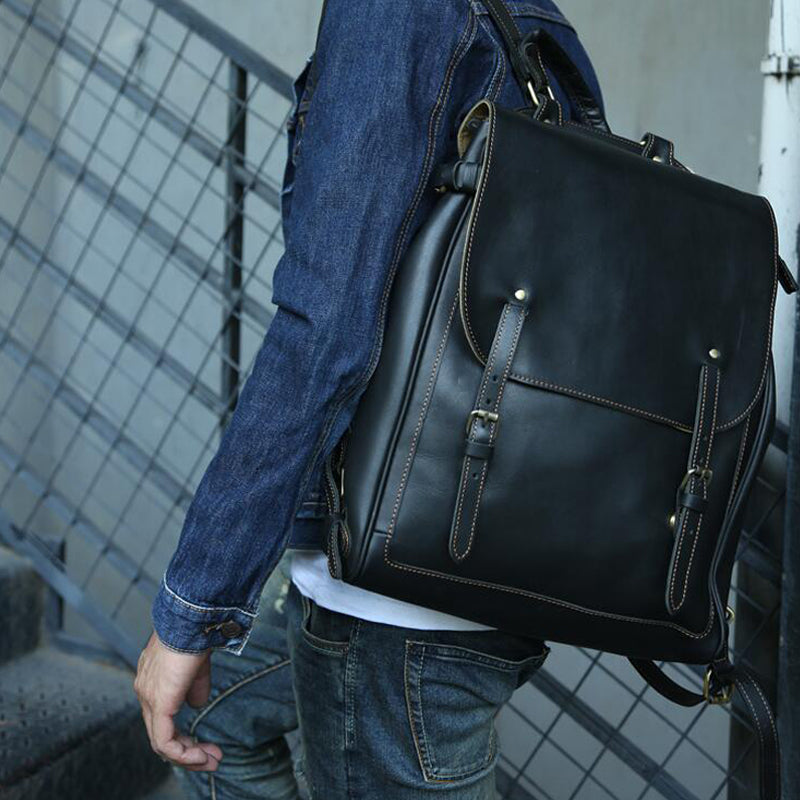 Unisex Genuine Leather Backpack – Hand-Rubbed Vegetable-Tanned Leather Travel & Sketch Backpack Z9035