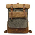 Outing Canvas Leather Rucksack, Casual Backpack, Vintage Waterproof Travel Shoulder Bag 8835