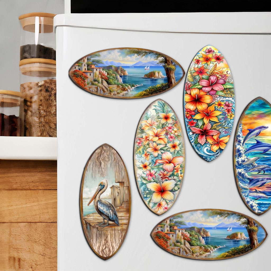 Coastal Charmers Surfboards Decorative Eco Wood Magnets Set of 6 by G. Debrekht - Coastal Decor - 8090070G-S6