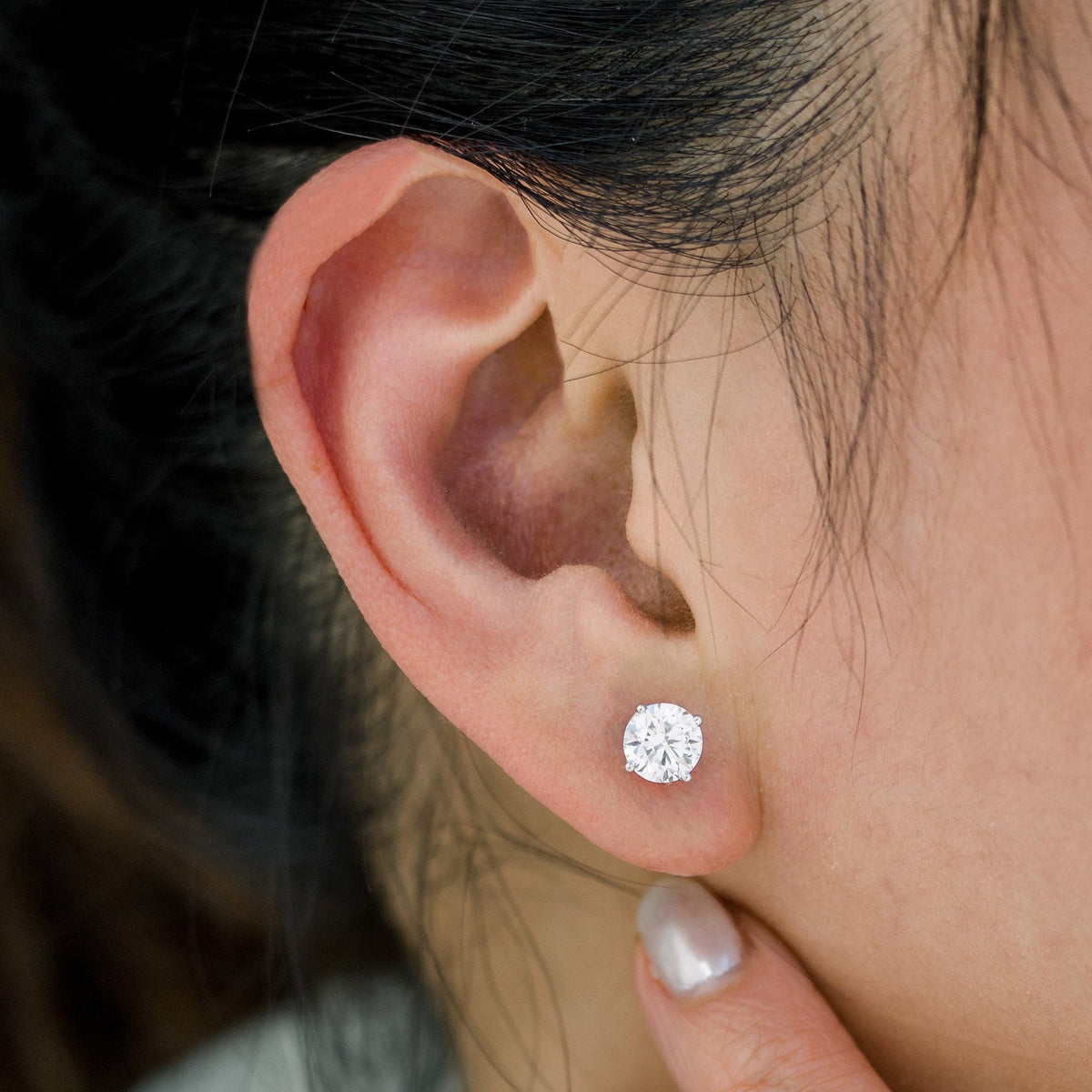 2.50 CTW AGI Certified Lab-Grown Diamond Stud Earrings in 14K Yellow Gold | G Color VS Clarity