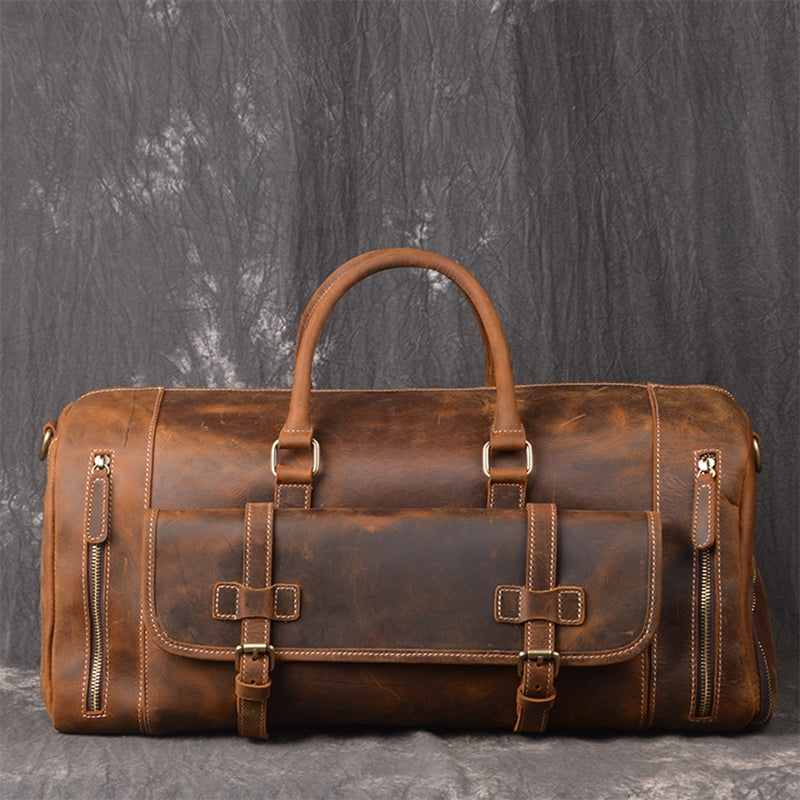 Full Grain Crazy Horse Leather Duffle Bag,  Vintage Handmade Weekender Travel Luggage