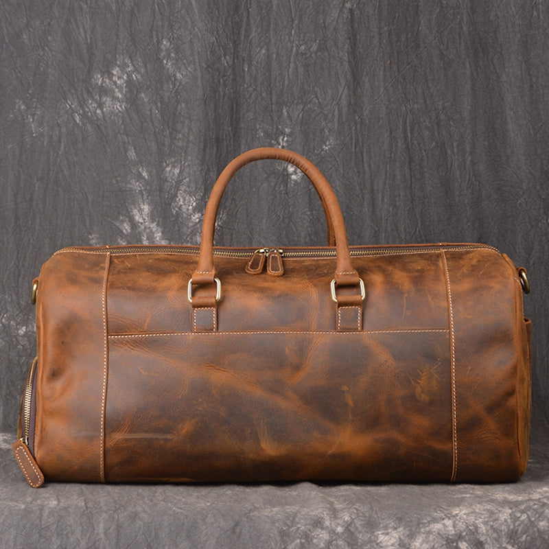 Full Grain Crazy Horse Leather Duffle Bag,  Vintage Handmade Weekender Travel Luggage