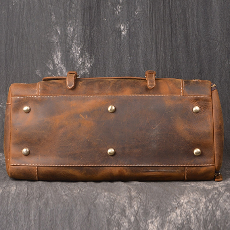 Full Grain Crazy Horse Leather Duffle Bag,  Vintage Handmade Weekender Travel Luggage