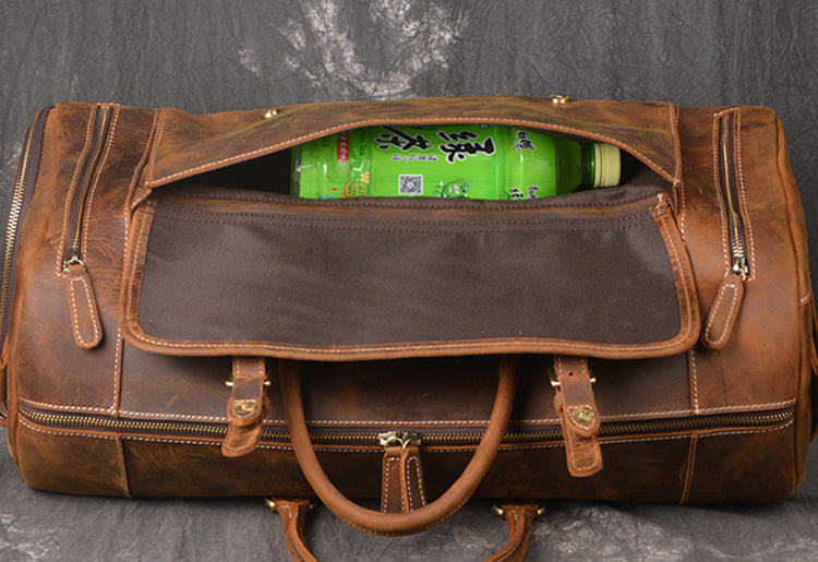 Full Grain Crazy Horse Leather Duffle Bag,  Vintage Handmade Weekender Travel Luggage