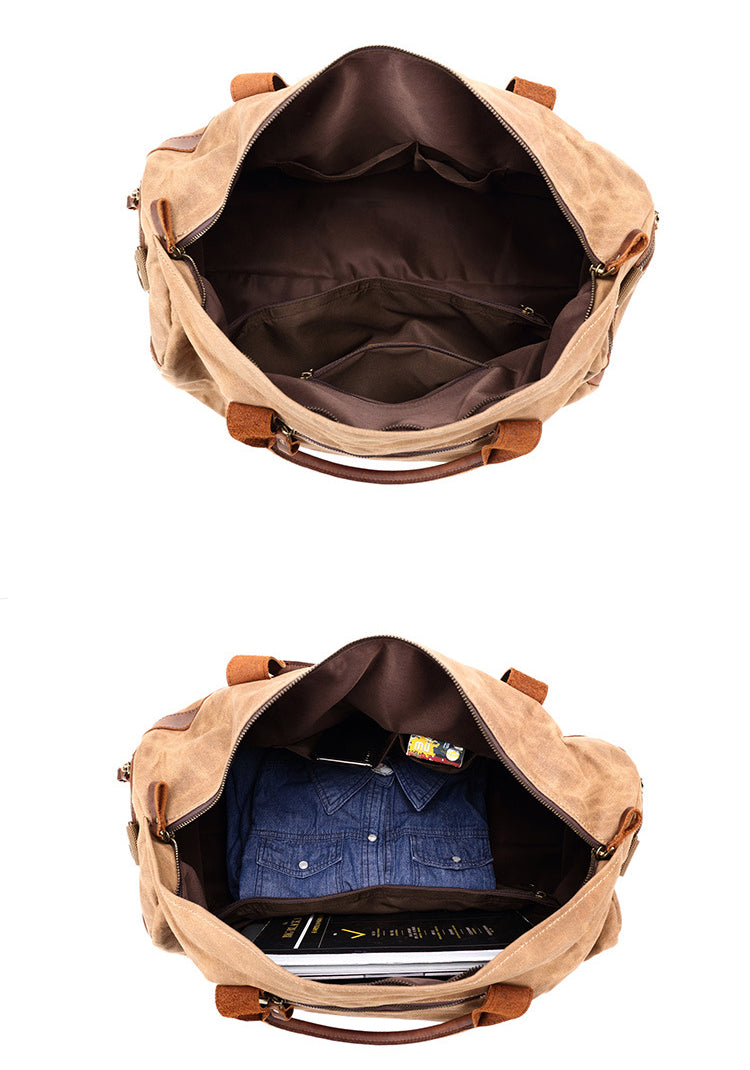 Canvas Duffle Bag with Leather Trim ,Travel Duffel Bags, Overnight Bag, Weekender Bag