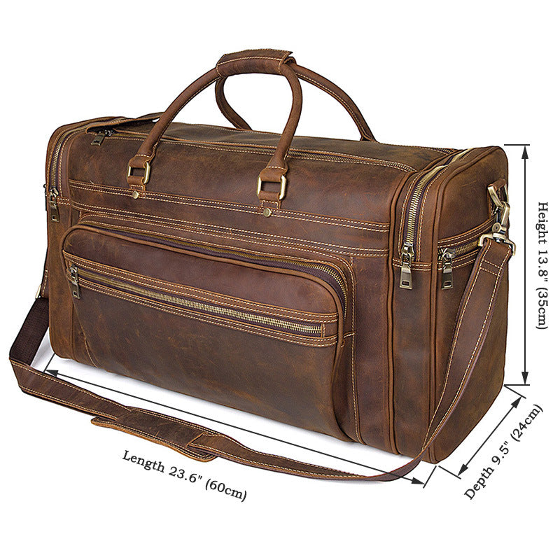 Rockcow Men's Handmade Full-Grain Leather Duffle, Premium Weekender