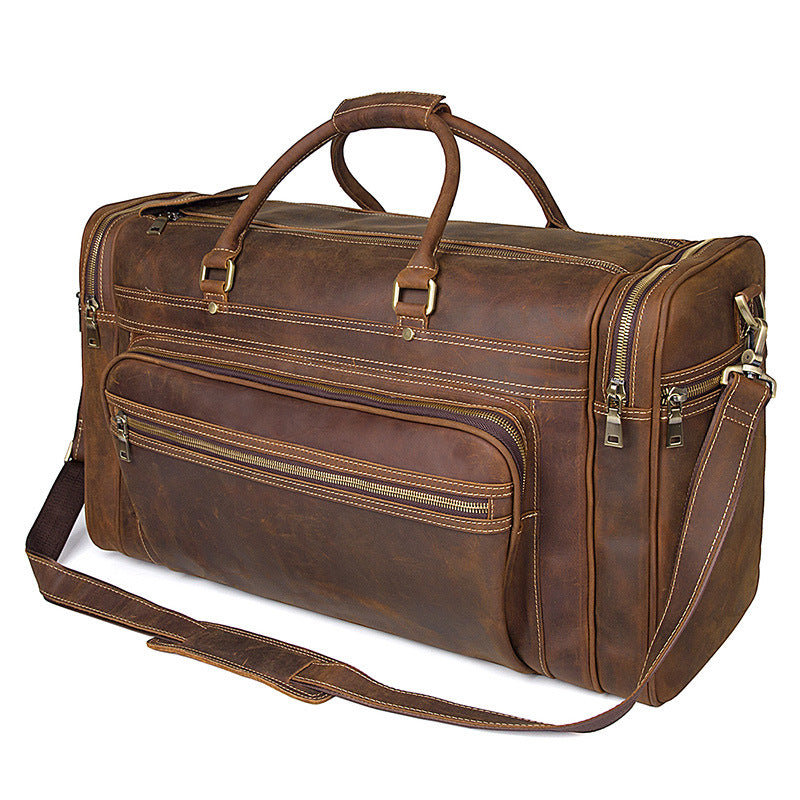 Rockcow Men's Handmade Full-Grain Leather Duffle, Premium Weekender