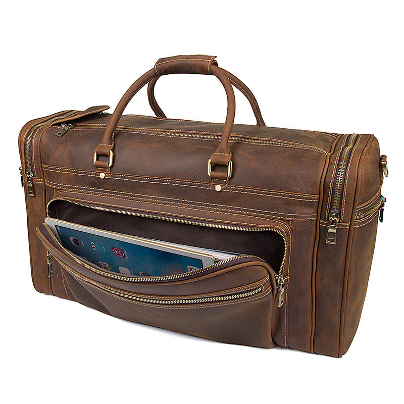 Rockcow Men's Handmade Full-Grain Leather Duffle, Premium Weekender