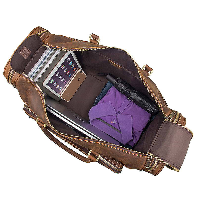 Rockcow Men's Handmade Full-Grain Leather Duffle, Premium Weekender