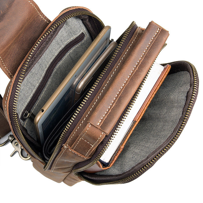 Vintage Crazy Horse Leather Fanny Pack, Chest Pack, Full Grain Leather Sling Bag, Leather Shoulder Bag