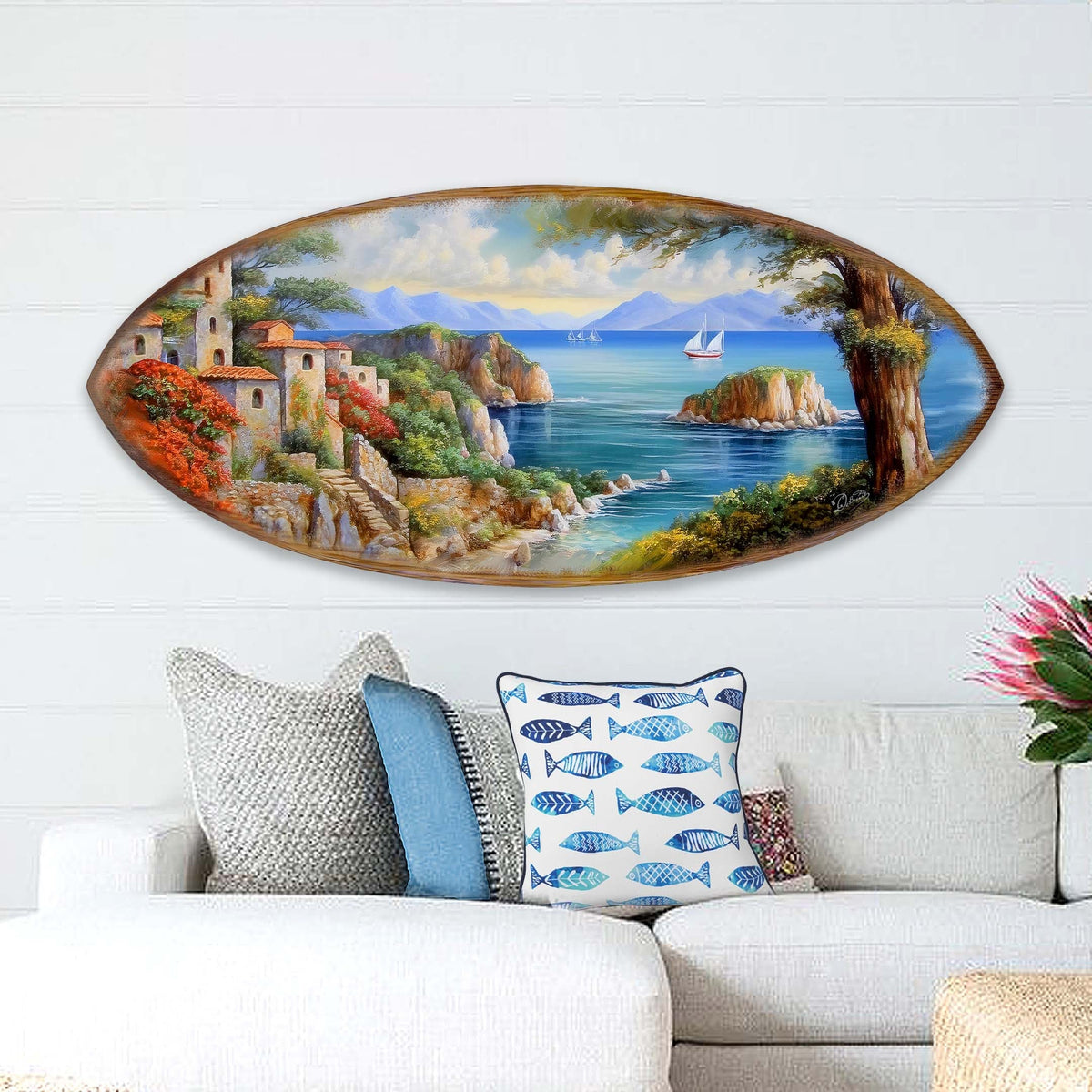 Coastal View Surfboard Coastal Wall Art by G. DeBrekht - Coastal Holiday Decor - 8490131HS