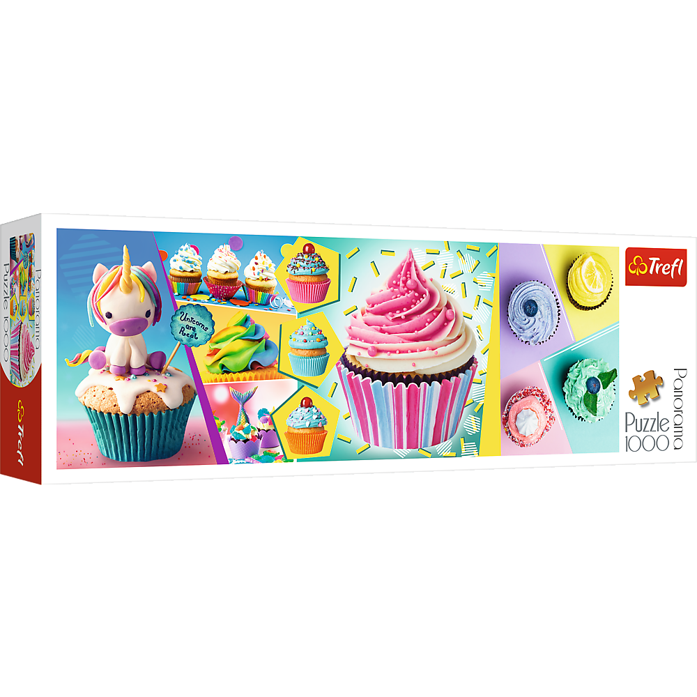 Panorama 1000 Piece Jigsaw Puzzles, Colorful Cupcakes, Puzzle of Sweets and Unicorn Cupcake, Adult Puzzles, Trefl 29045