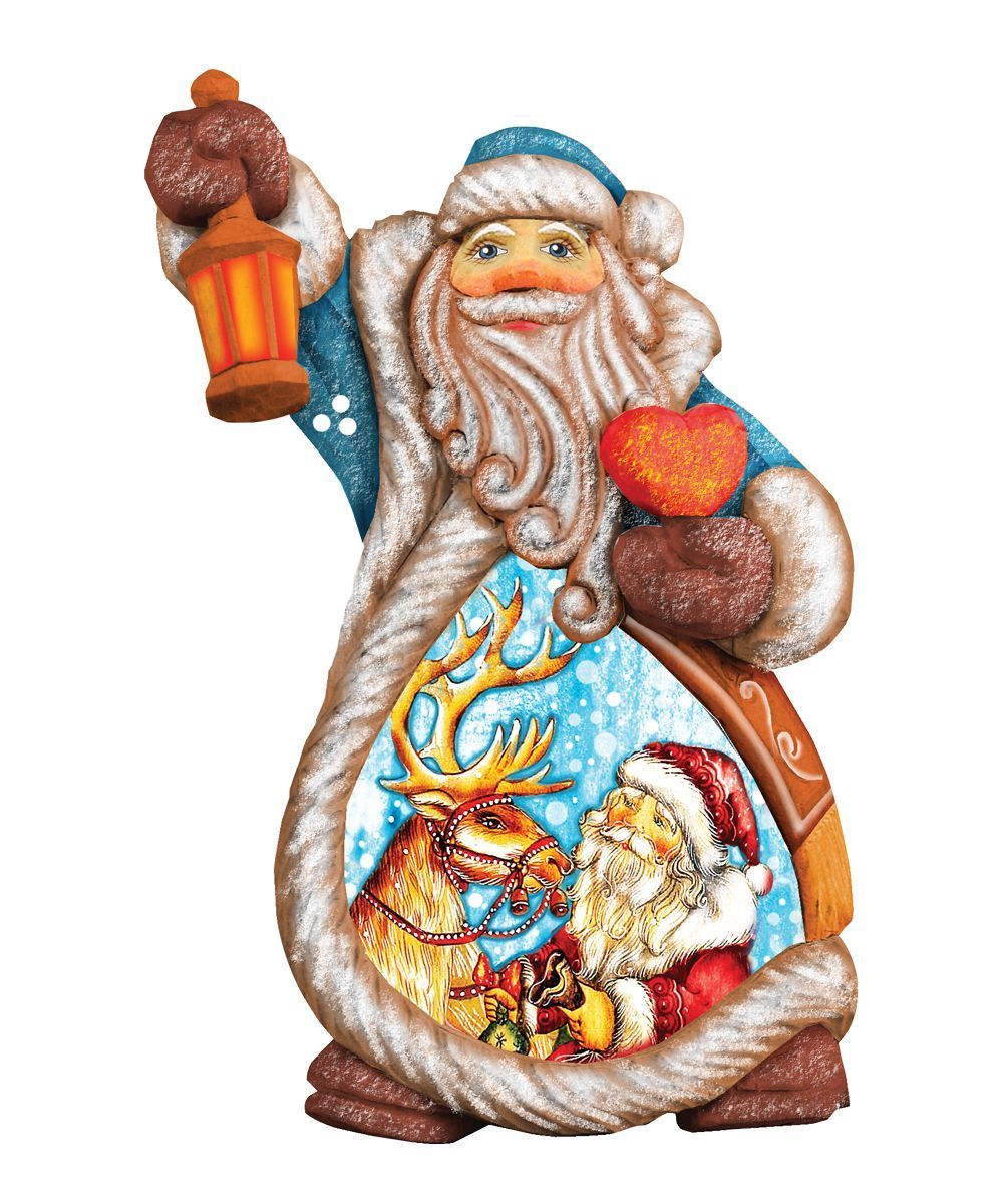 Santa with Reindeer Sculpted Hand-Painted Christmas Figurine by G. DeBrekht - Christmas Santa Snowman Decor - 661212