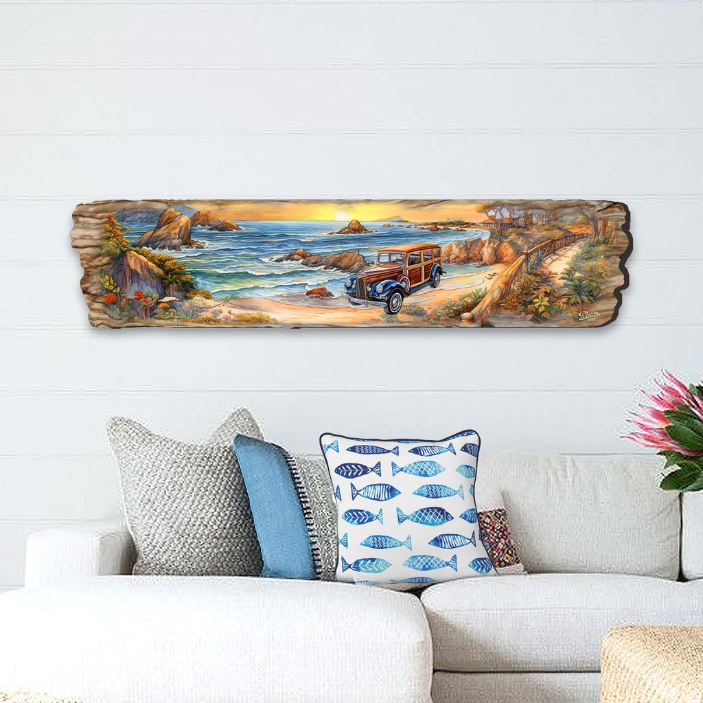 Retro Car on Beach Wooden Wall Art by G. DeBrekht Coastal Decor - 8491114W