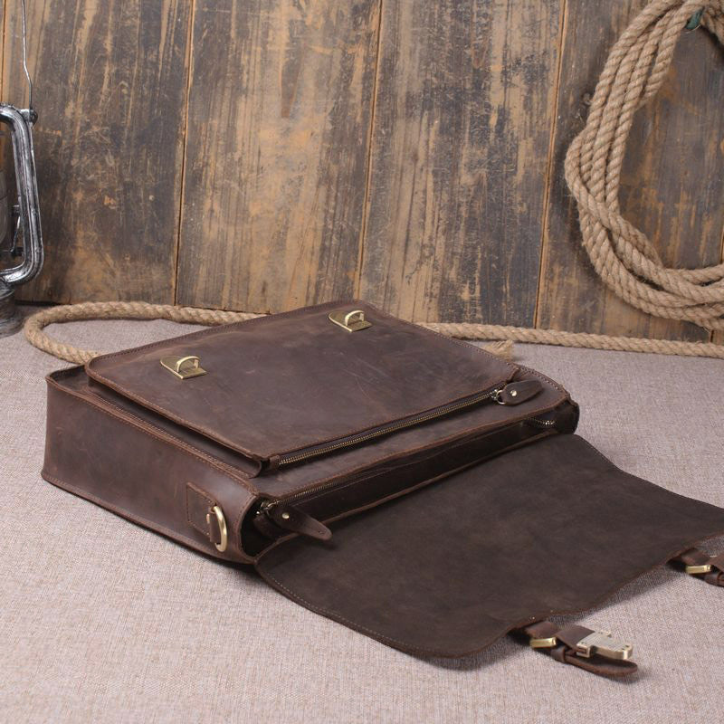 Vintage Style Full Grain Crazy Horse Leather Laptop Bag, Messenger Bag, Leather Briefcase