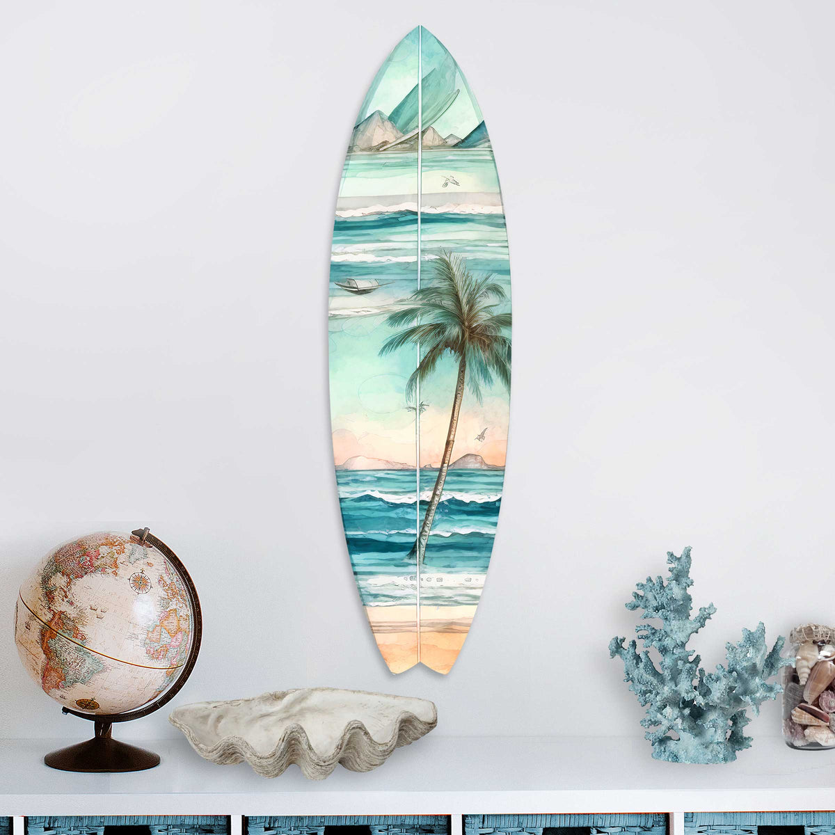 Tropical Palm Surfboard Coastal Wall Art by G. DeBrekht - Coastal Holiday Decor - 8490112HS