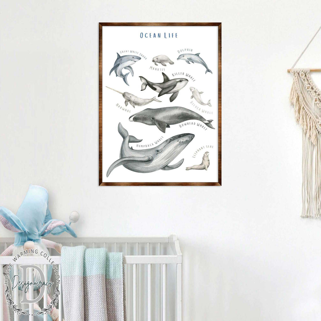 Ocean Animals Wooden Kids Room Décor - First day of school gift - Homeschool I Montessori wooden Educational Poster - Classroom Décor - Playroom Art - 310216