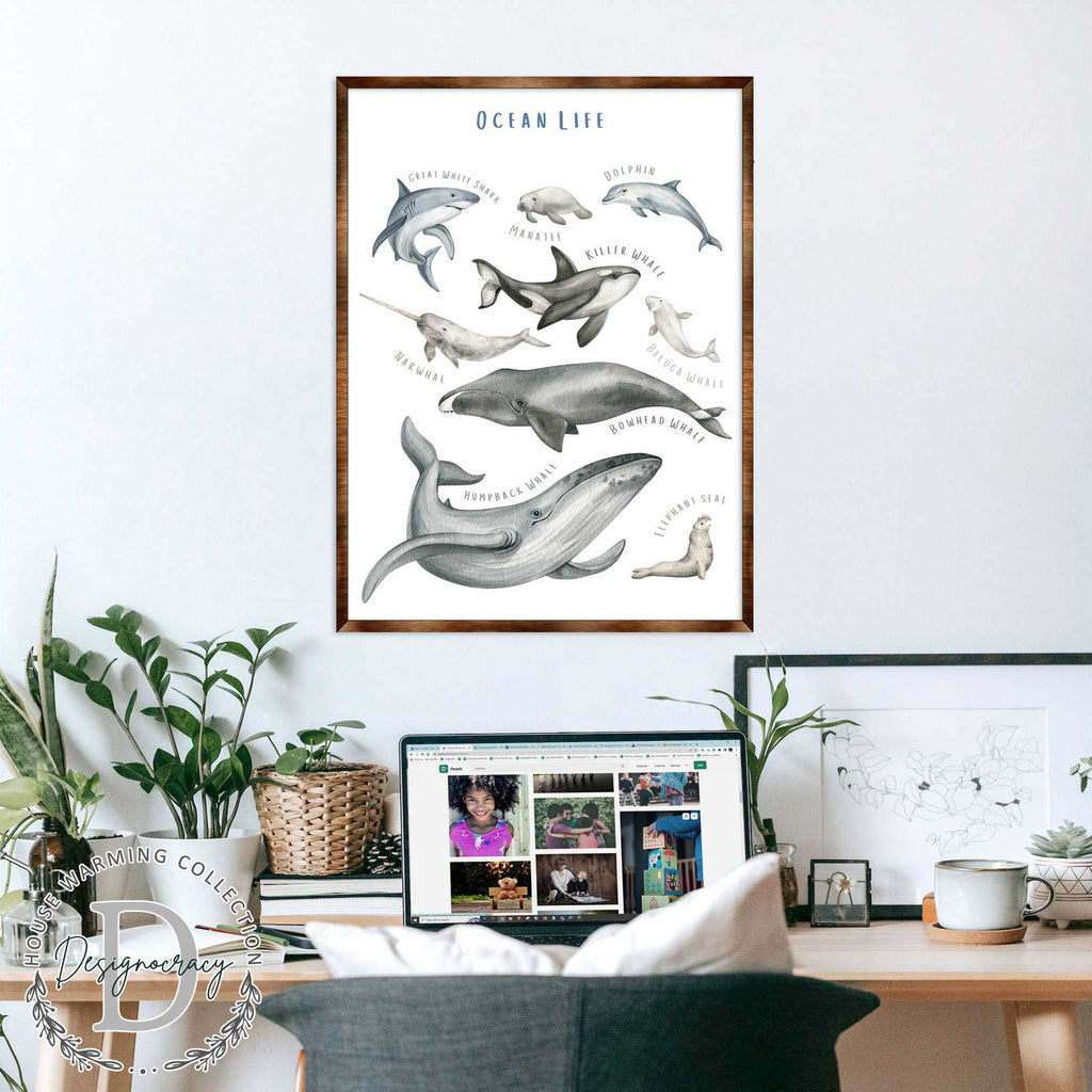 Ocean Animals Wooden Kids Room Décor - First day of school gift - Homeschool I Montessori wooden Educational Poster - Classroom Décor - Playroom Art - 310216