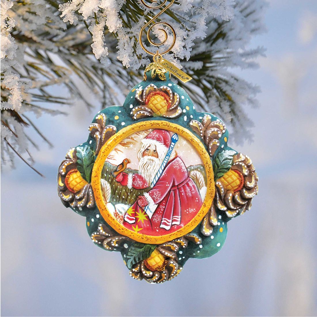 Quiet Time Santa Sculpted Hand-Painted Christmas Ornament by G. DeBrekht - Christmas Santa Snowman Decor - 6102541