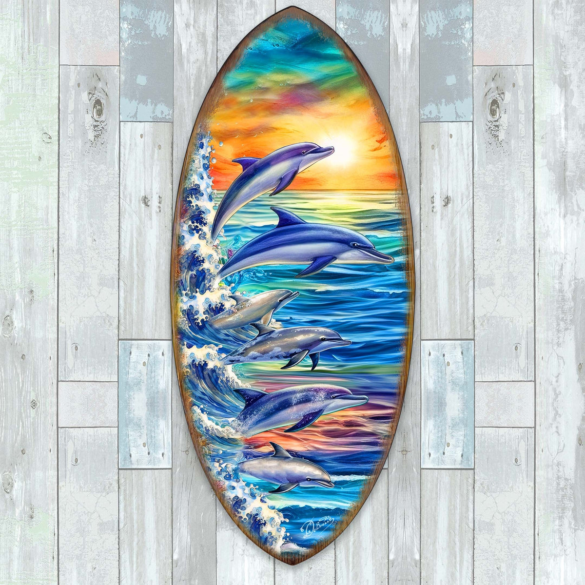 Dolphins Surfboard Coastal Wall Art by G. DeBrekht - Coastal Holiday Decor - 8490129HS