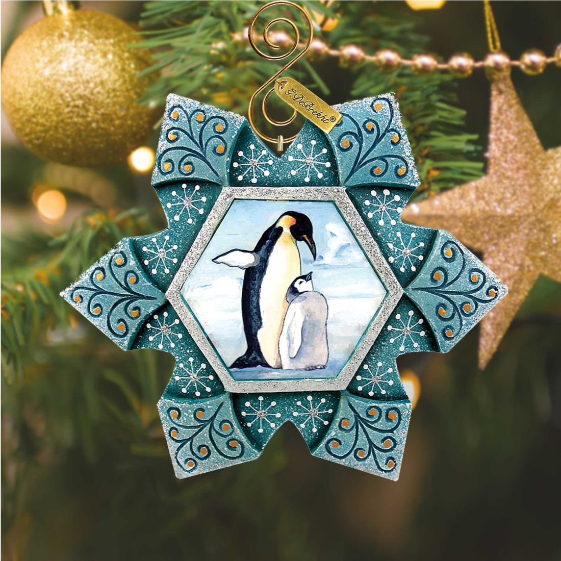 Penguin Snowflake Sculpted Hand-Painted Christmas Ornament by G. DeBrekht - Wildlife Holiday Decor - 6102173