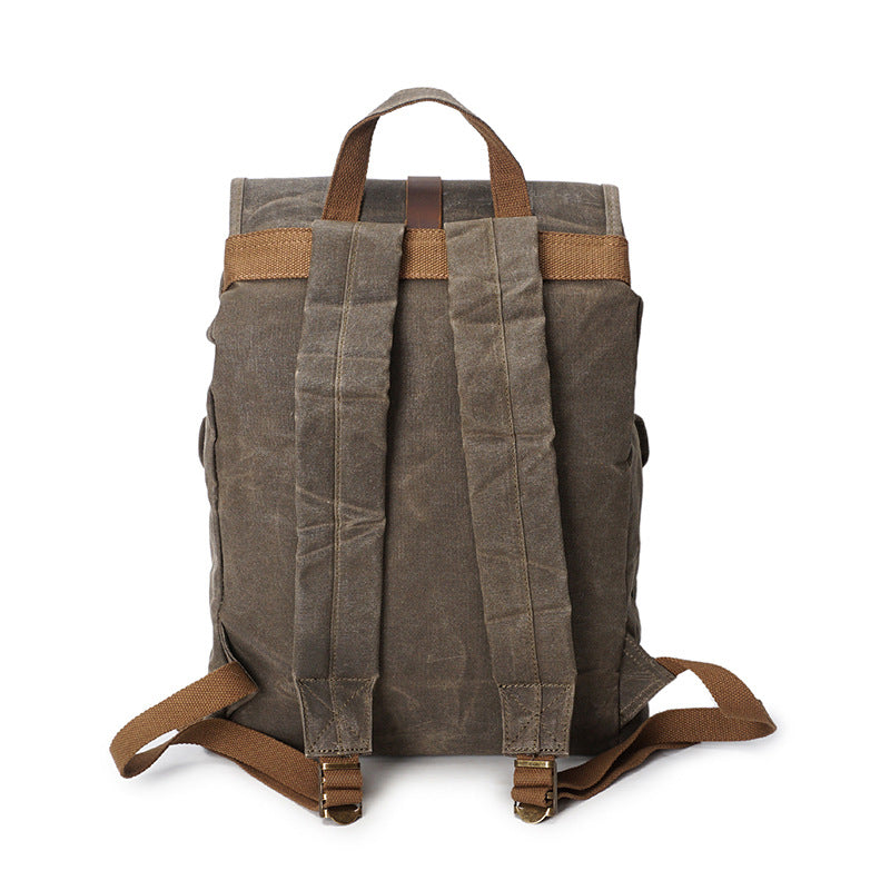 Outing Sport Travelling Waxed Canvas Leather Backpack, Casual Laptop Backpack, Vintage Waterproof Shoulder School Bag 5252