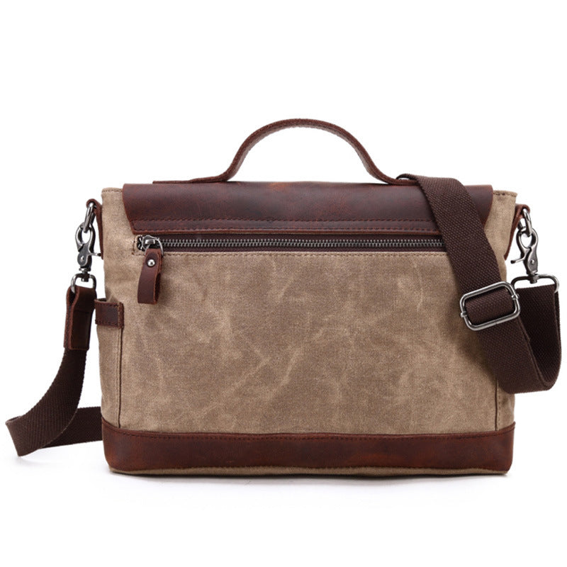 Handmade Canvas Leather Briefcase Vintage Crazy Horse Messenger Bag Crossbody Shoulder Bag Laptop Bag
