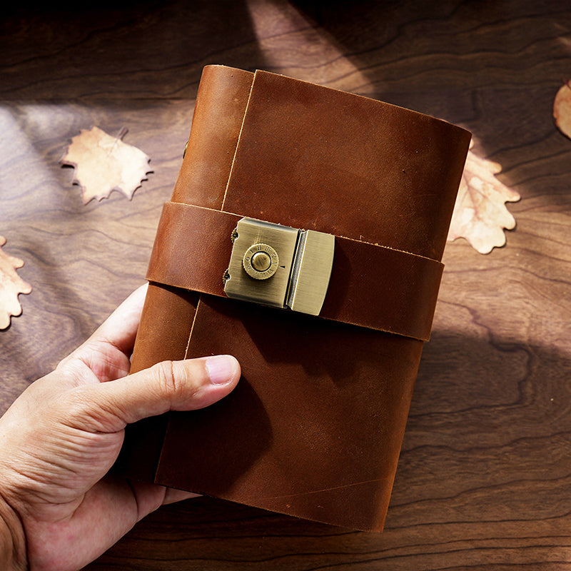 Full Grain Leather Code Sketchbook, Lock Journal Password Notebook Leather Code Journal A6 Leather Journal