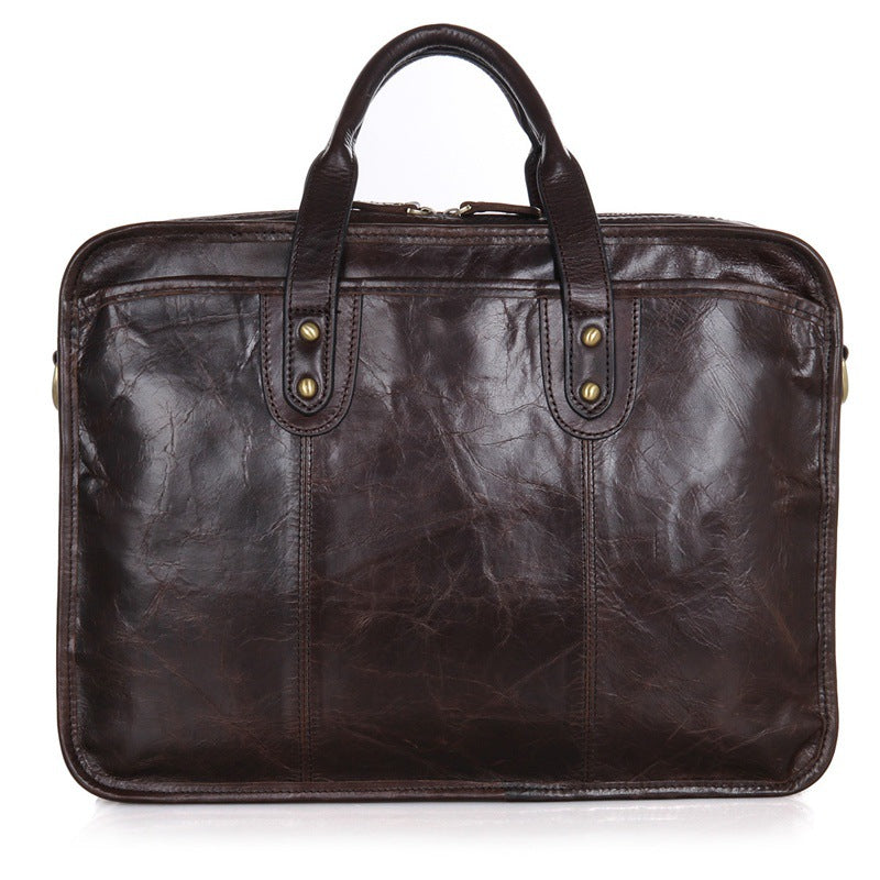 Oil Wax Laptop Messenger Bag Business Briefcase Men Leather Bags Side Bags 7345