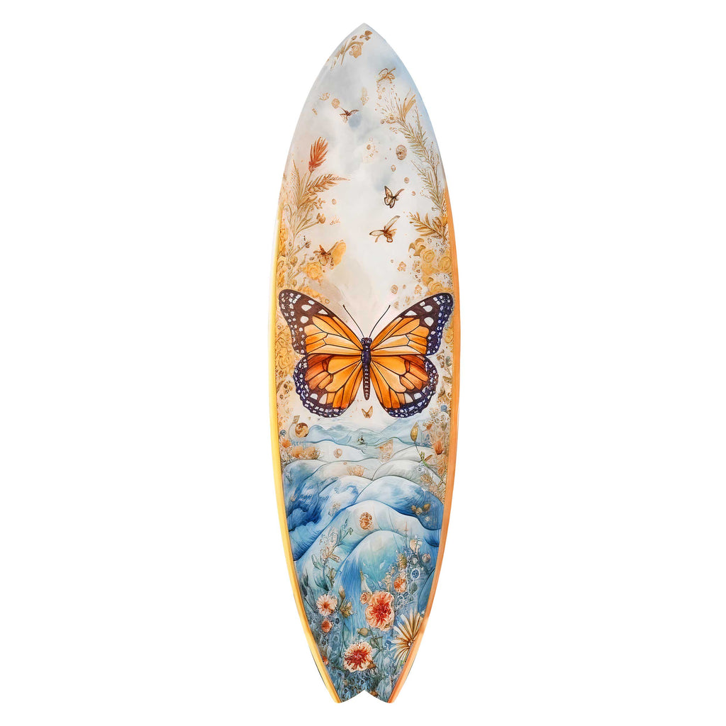 Orange Monarch Butterfly Surfboard Coastal Wall Art by G. DeBrekht - Coastal Holiday Decor - 8490110HS