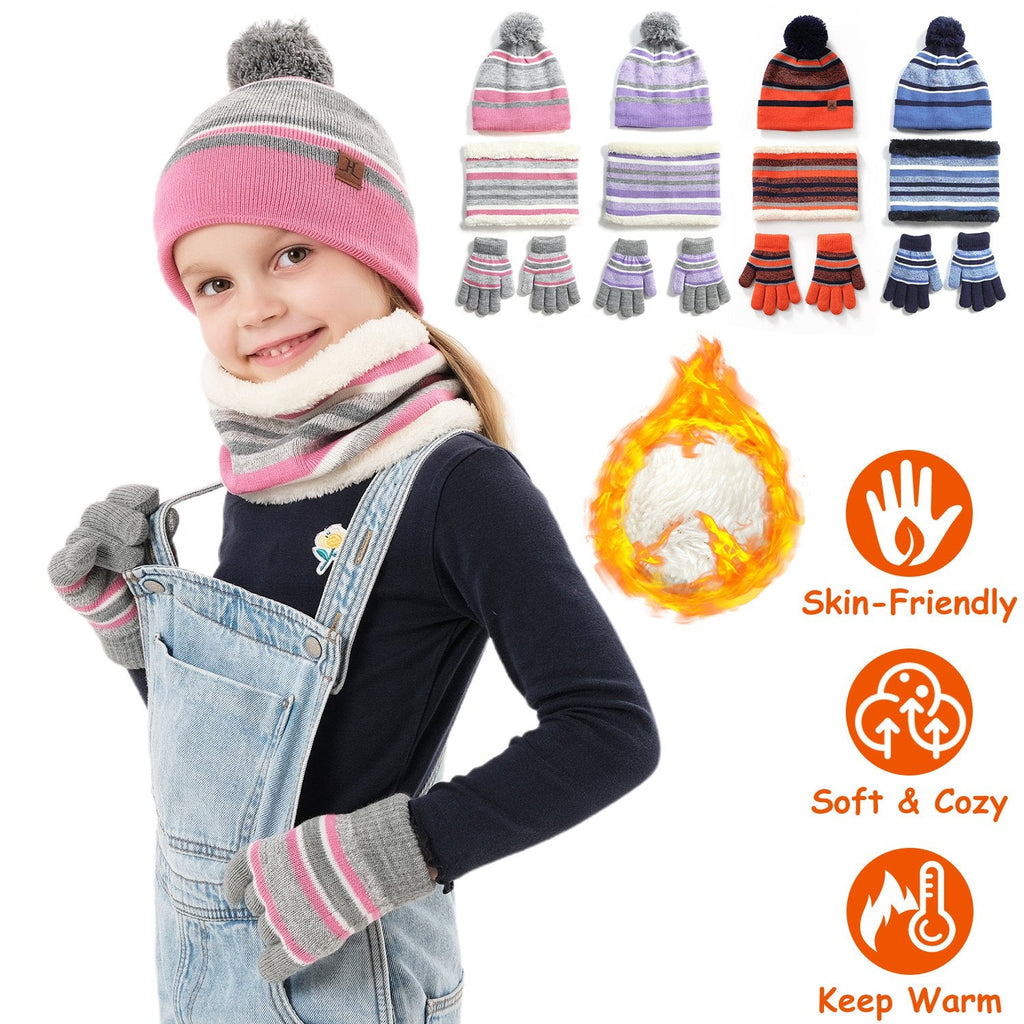 Kids Winter Hat, Scarf and Gloves Set, Pink