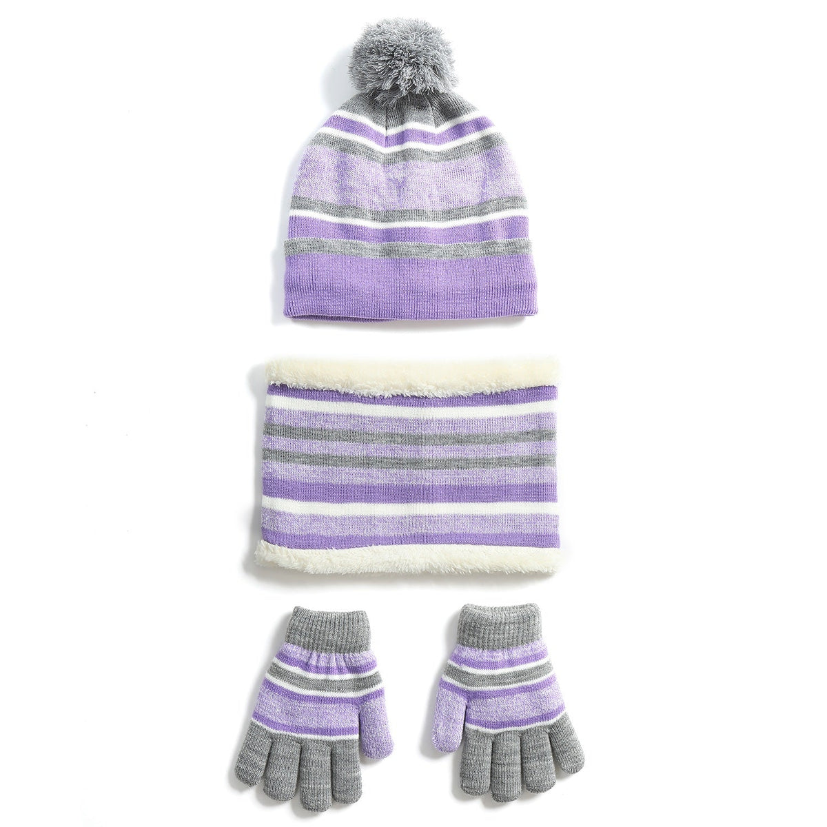 Kids Winter Hat, Scarf and Gloves Set, Purple