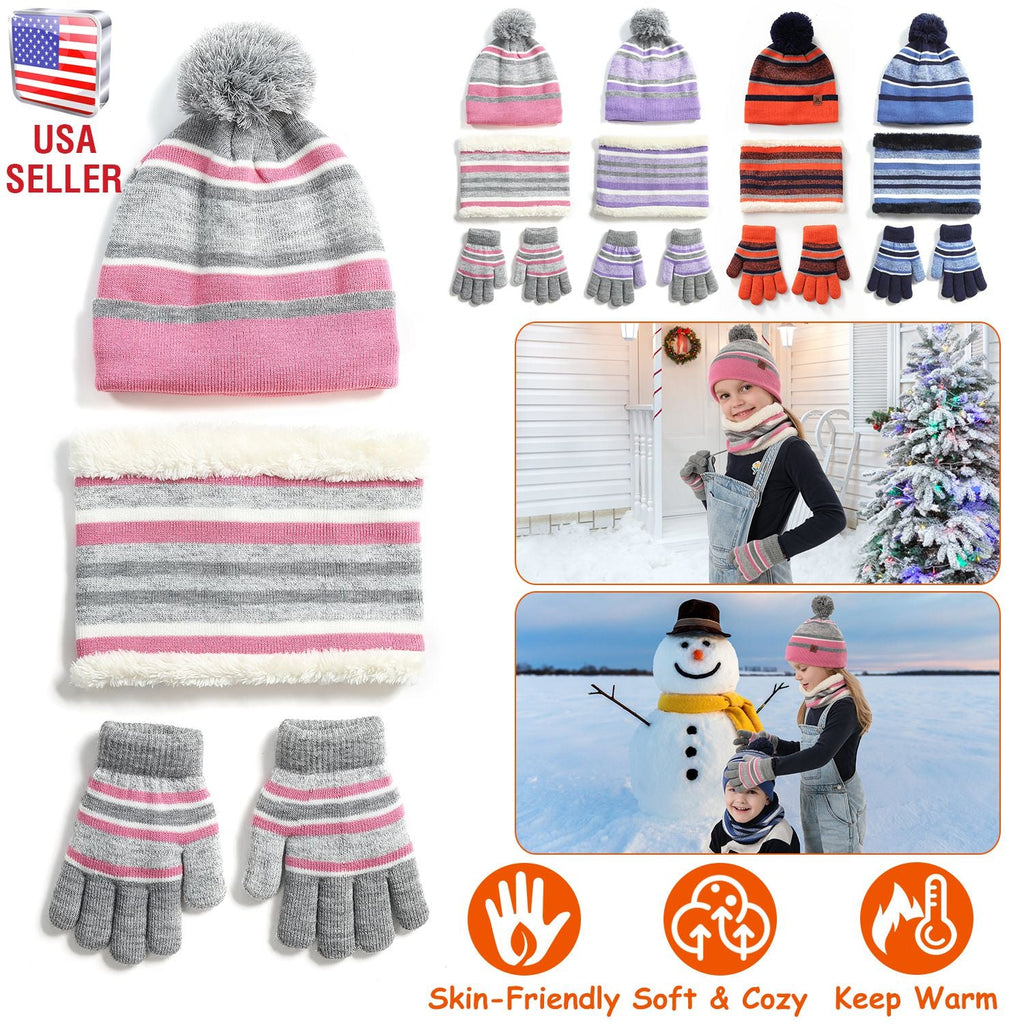 Kids Winter Hat, Scarf and Gloves Set, Pink